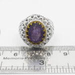 انگشتر نقره مردانه فاخر با سنگ آمیتیست الماس تراش طرح دورطلایی دوستار - Image 4