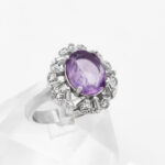 انگشتر آمیتیست الماس تراش نقره زنانه طرح دیده - Image 3