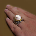 انگشتر عقیق باباقوری نقره مردانه طرح دور طلایی آمدم ای شاه - Image 3