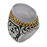 انگشتر عقیق کبود یمنی نقره مردانه طرح دورطلایی فاخر کمیل