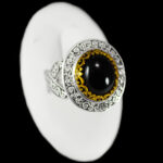 انگشتر عقیق مشکی نقره مردانه طرح دورطلایی رادبد - Image 5