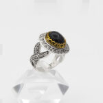 انگشتر عقیق مشکی نقره مردانه طرح دورطلایی رادبد - Image 4