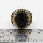 انگشتر عقیق مشکی نقره مردانه طرح دورطلایی آمدم ای شاه - Image 3