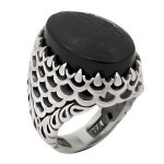 انگشتر عقیق مشکی نقره مردانه طرح "نصر من الله و فتح قریب"