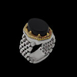 انگشتر عقیق مشکی نقره مردانه طرح دورطلایی رادمهر