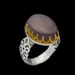 انگشتر عقیق کبود یمنی نقره مردانه طرح دورطلایی ارشیا