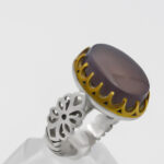 انگشتر عقیق کبود یمنی نقره مردانه طرح دورطلایی ارشیا - Image 3