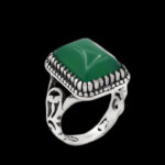 انگشتر عقیق سبز نقره مردانه طرح مستطیلی کیارش