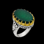 انگشتر عقیق سبز نقره مردانه طرح دور طلایی یا شافع