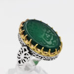 انگشتر عقیق سبز نقره مردانه طرح دور طلایی یا شافع - Image 5