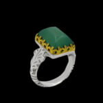 انگشتر عقیق سبز نقره مردانه طرح دور طلایی ارس