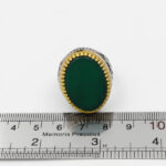 انگشتر عقیق سبز نقره مردانه طرح دورطلایی یا حسین (ع) + حکاکی "اُفَوِّضُ اَمری اِلَی الله" - Image 3