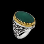انگشتر عقیق سبز نقره مردانه طرح دورطلایی یا حسین (ع) + حکاکی "اُفَوِّضُ اَمری اِلَی الله"