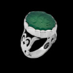 انگشتر عقیق سبز نقره مردانه طرح شمسه "یا زهرا (س)"