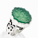 انگشتر عقیق سبز نقره مردانه طرح شمسه "یا زهرا (س)" - Image 3