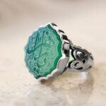 انگشتر عقیق سبز نقره مردانه طرح شمسه "یا زهرا (س)" - Image 4