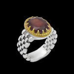 انگشتر گارنت نقره مردانه طرح ساعت رولکسی دورطلایی صعود