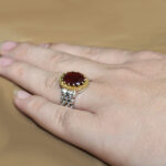 انگشتر گارنت نقره مردانه طرح ساعت رولکسی دورطلایی صعود - Image 2