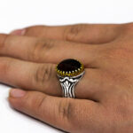 انگشتر گارنت نقره مردانه طرح دورطلایی کوروش - Image 4