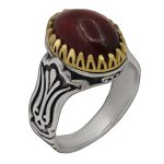 انگشتر گارنت نقره مردانه طرح دورطلایی کوروش