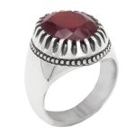 انگشتر نقره مردانه طرح فیلی دور چنگ با سنگ گارنت الماس تراش