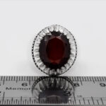 انگشتر نقره مردانه طرح فیلی دور چنگ با سنگ گارنت الماس تراش - Image 3