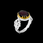 انگشتر گارنت الماس تراش نقره مردانه طرح دور طلایی سروش