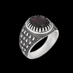 انگشتر گارنت الماس تراش نقره مردانه طرح یاسر