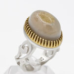 انگشتر عقیق باباقوری نقره مردانه طرح دور طلایی آشورا - Image 4