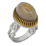 انگشتر عقیق باباقوری نقره مردانه طرح دور طلایی آشورا