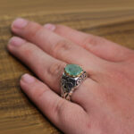 انگشتر زمرد زامبیا الماس تراش نقره مردانه فاخر دست ساز طرح سادین - Image 2