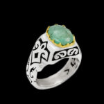 انگشتر زمرد زامبیا الماس تراش نقره مردانه فاخر دست ساز طرح سادین