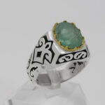 انگشتر زمرد زامبیا الماس تراش نقره مردانه فاخر دست ساز طرح سادین - Image 4