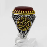 انگشتر عقیق سرخ نقره مردانه طرح دورطلایی آمدم ای شاه - Image 2