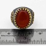 انگشتر عقیق سرخ نقره مردانه طرح دورطلایی آمدم ای شاه - Image 4