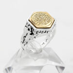 انگشتر حرز امام جواد (ع) نقره مردانه و زنانه طرح شش ضلعی "من یتق الله" + تربت امام حسین (ع) - Image 2