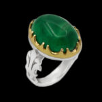 انگشتر یشم نقره مردانه طرح دور طلایی رادبه