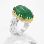 انگشتر یشم نقره مردانه طرح دور طلایی رادبه - Image 3