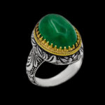 انگشتر یشم نقره مردانه طرح دورطلایی دادمهر