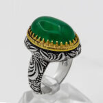 انگشتر یشم نقره مردانه طرح دورطلایی دادمهر - Image 3