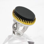 انگشتر یشم نقره مردانه طرح دور طلایی یزدان - Image 3