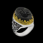 انگشتر یشم نقره مردانه طرح دور طلایی یا حسین (ع) یا مهدی (ع) +  حکاکی عین علی (ع)