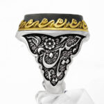 انگشتر یشم نقره مردانه طرح دور طلایی یا حسین (ع) یا مهدی (ع) +  حکاکی عین علی (ع) - Image 4