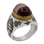 انگشتر عقیق سلیمانی فانتزی دور طلایی نقره مردانه طرح فانتزی یا علی (ع)