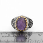 انگشتر نقره مردانه با سنگ آمیتیست الماس تراش طرح دورطلایی راستین - Image 2