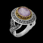 انگشتر نقره مردانه با سنگ آمیتیست الماس تراش طرح دورطلایی راسم - Image 5