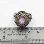 انگشتر نقره مردانه با سنگ آمیتیست الماس تراش طرح دورطلایی راسم - Image 2