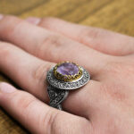 انگشتر نقره مردانه با سنگ آمیتیست الماس تراش طرح دورطلایی راسم - Image 3