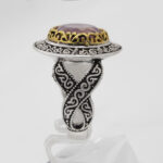 انگشتر نقره مردانه با سنگ آمیتیست الماس تراش طرح دورطلایی راسم - Image 4