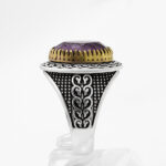 انگشتر نقره مردانه با سنگ آمیتیست الماس تراش طرح دورطلایی راشم - Image 2